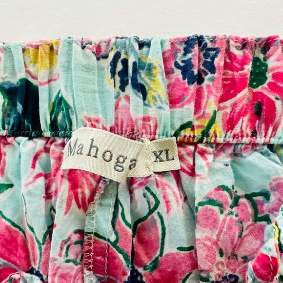 Mahogany Floral Drawcord Pajama Pants Pink Blue XL Wide Leg 100% Cotton India - Picture 4 of 7